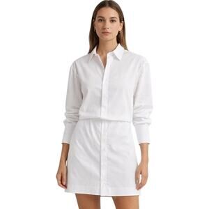 White Mini Shirt Dress Button Down Minimalist Cotton Blend NWT 2